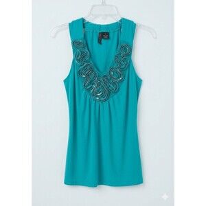 Directions Turquoise Tank With With Zipper Details Around Neck. Size Small Excel